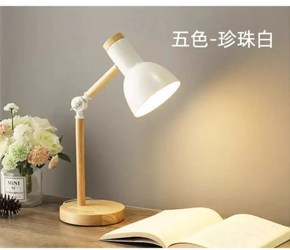 Nordic mint green wooden table lamp bedroom eye protection light