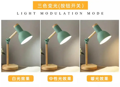 Nordic mint green wooden table lamp bedroom eye protection light