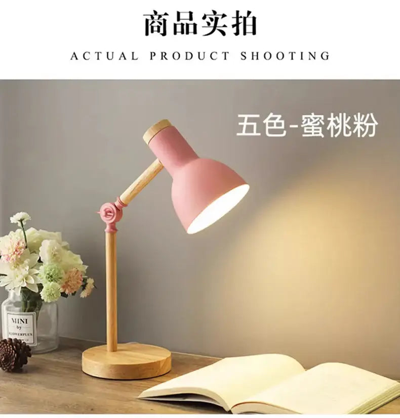 Nordic mint green wooden table lamp bedroom eye protection light