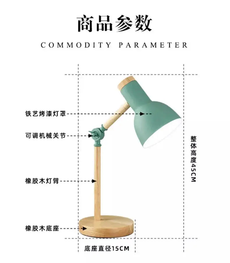 Nordic mint green wooden table lamp bedroom eye protection light