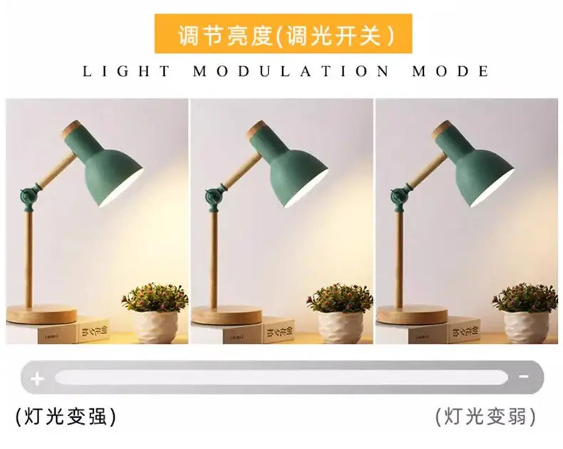 Nordic mint green wooden table lamp bedroom eye protection light