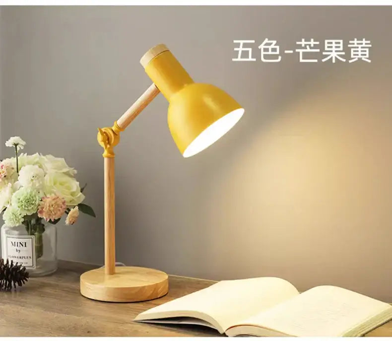 Nordic mint green wooden table lamp bedroom eye protection light