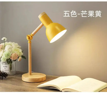 Nordic mint green wooden table lamp bedroom eye protection light