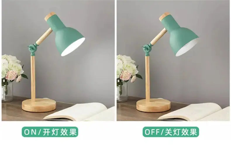 Nordic mint green wooden table lamp bedroom eye protection light