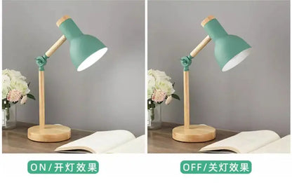 Nordic mint green wooden table lamp bedroom eye protection light