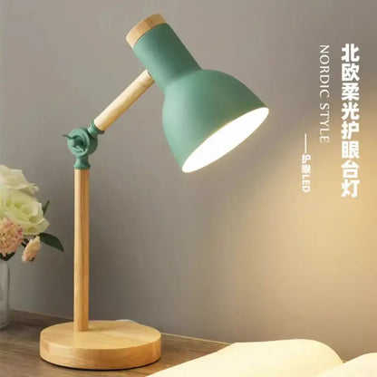 Nordic mint green wooden table lamp bedroom eye protection light