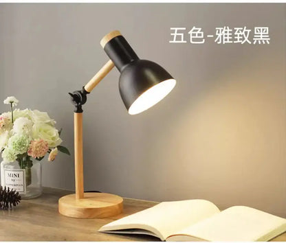 Nordic mint green wooden table lamp bedroom eye protection light