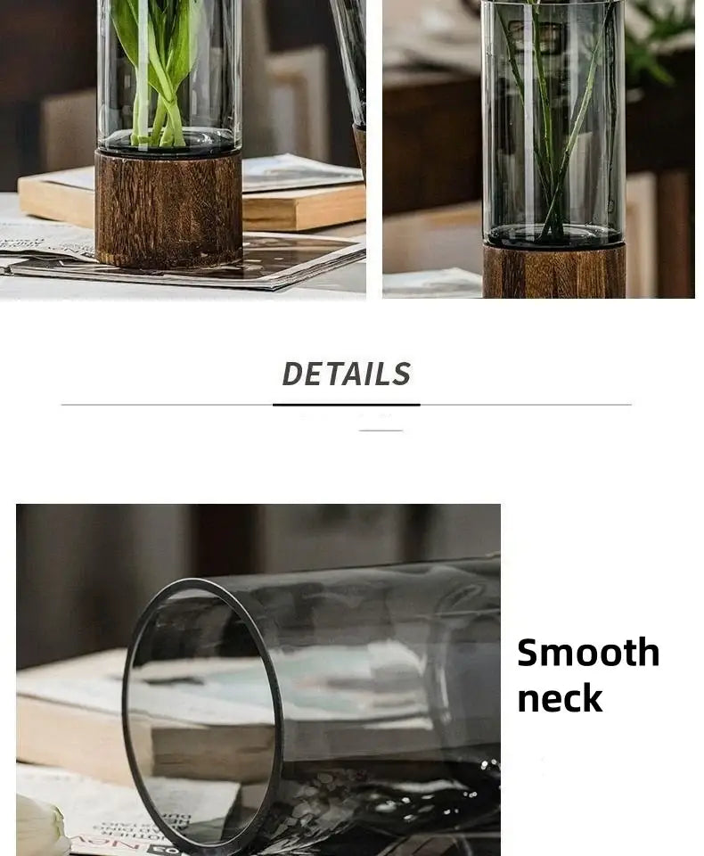 Creative retro glass vase with wood base for living room