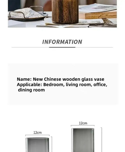 Creative retro glass vase with wood base for living room