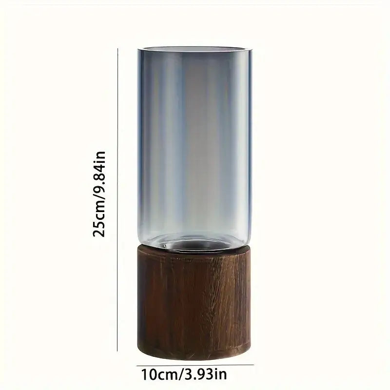 Creative retro glass vase with wood base for living room