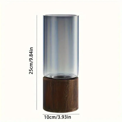 Creative retro glass vase with wood base for living room