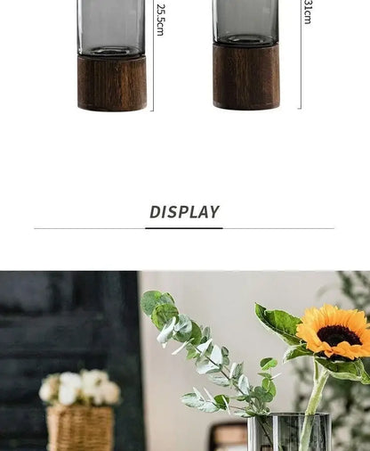 Creative retro glass vase with wood base for living room