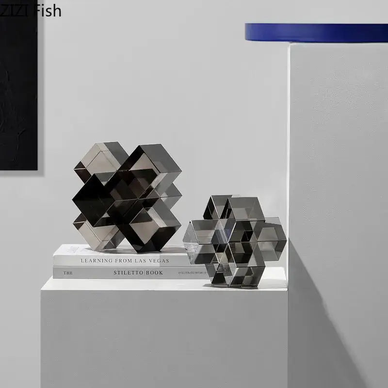 cross crystal black geometric interlocking sculpture living room decor