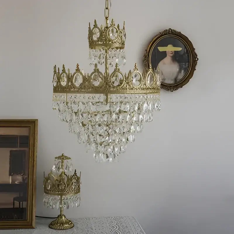 crown crystal chandelier gold pendant light for bedroom