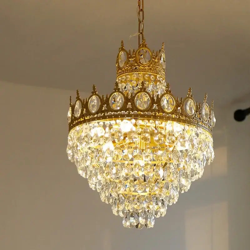 crown crystal chandelier gold pendant light for bedroom