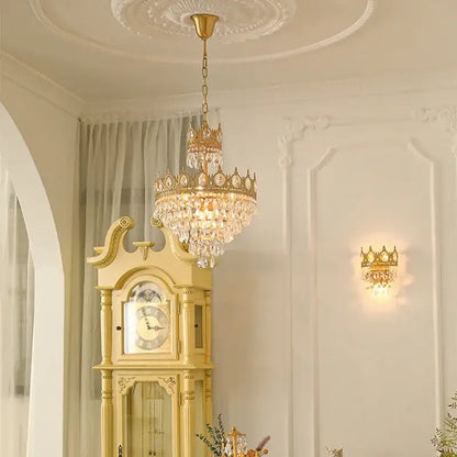 crown crystal chandelier gold pendant light for bedroom