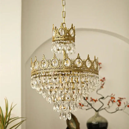 crown crystal chandelier gold pendant light for bedroom