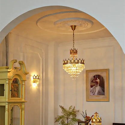crown crystal chandelier gold pendant light for bedroom