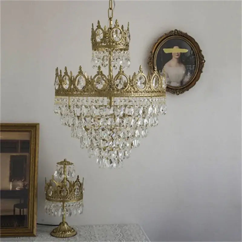 crown crystal chandelier gold pendant light for bedroom