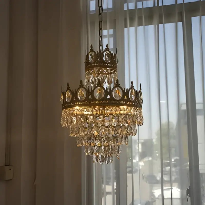 crown crystal chandelier gold pendant light for bedroom