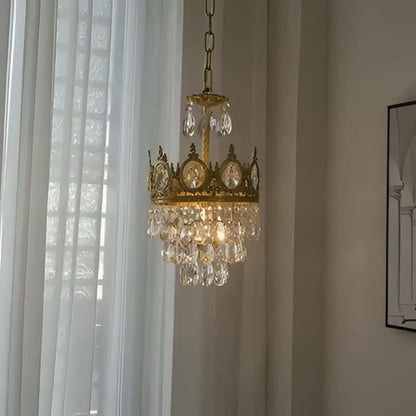crown crystal chandelier gold pendant light for bedroom