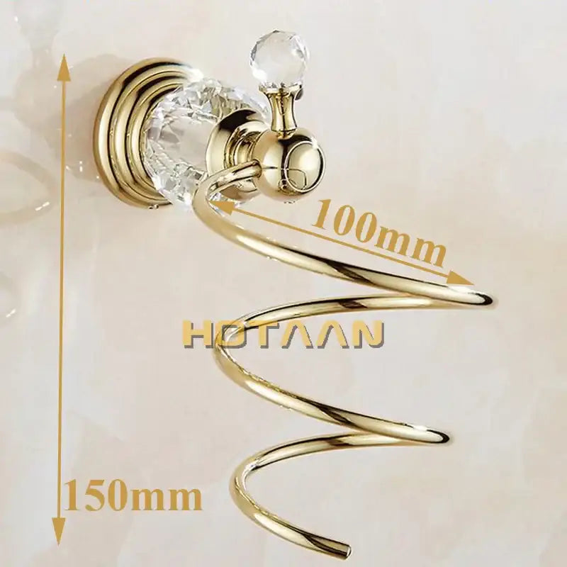 crystal bathroom gold spiral stand hair dryer holder