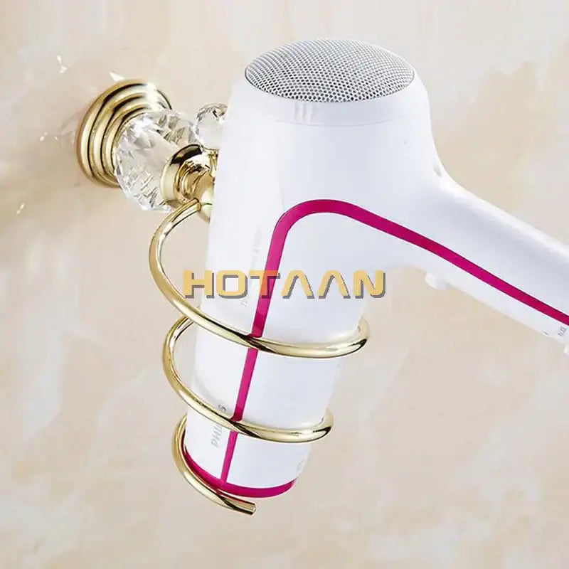 crystal bathroom gold spiral stand hair dryer holder