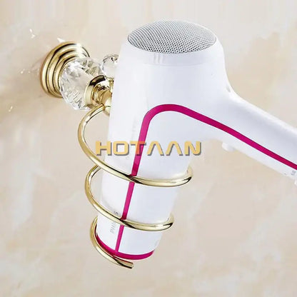 crystal bathroom gold spiral stand hair dryer holder