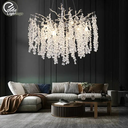 Decorbites crystal branch chandelier for living room glass tree light