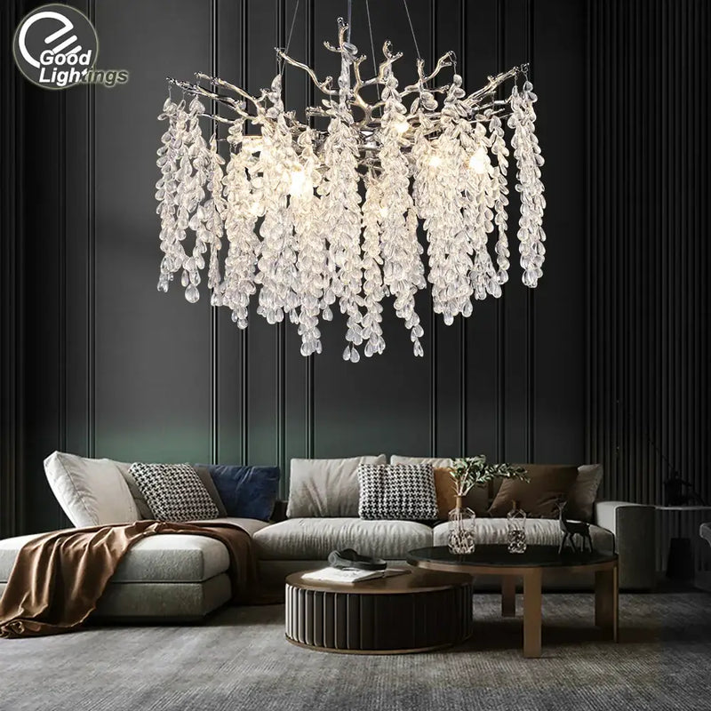 crystal branch chandelier for living room glass tree light