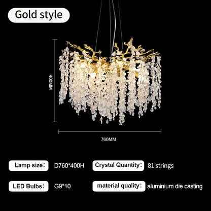 Decorbites crystal branch chandelier for living room glass tree light
