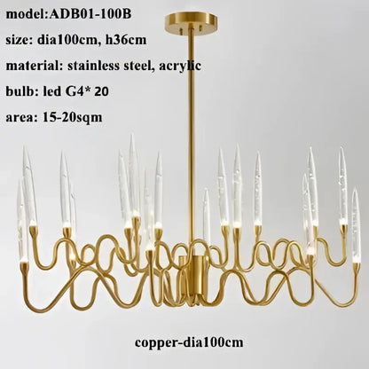 crystal branch chandelier gold dining room led light