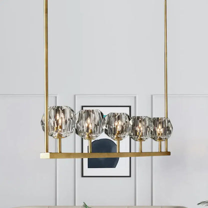 Modern crystal brass island light kitchen 5 beveled globe chandelier