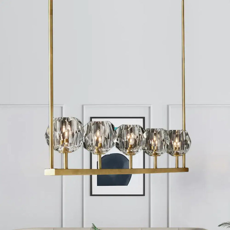 Modern crystal brass island light kitchen 5 beveled globe chandelier