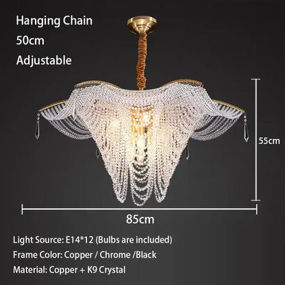 crystal butterfly gold tassel chandelier living room light