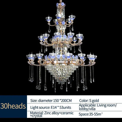 crystal candle chandelier gold & blue living room light
