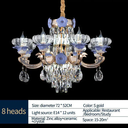 crystal candle chandelier gold & blue living room light