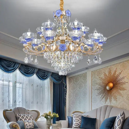 crystal candle chandelier gold & blue living room light