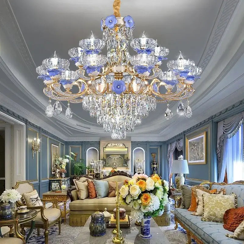 crystal candle chandelier gold & blue living room light