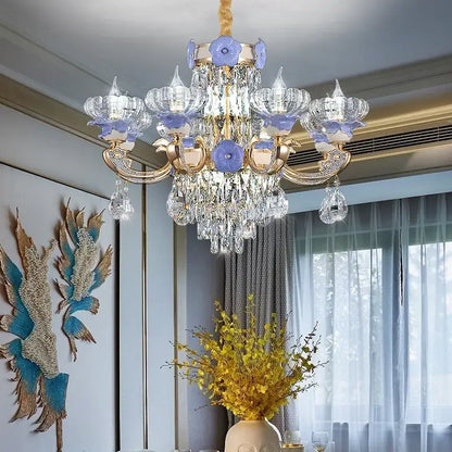 crystal candle chandelier gold & blue living room light