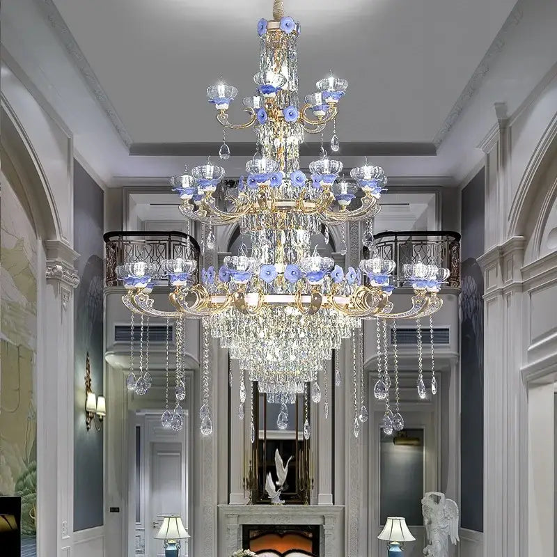 crystal candle chandelier gold & blue living room light
