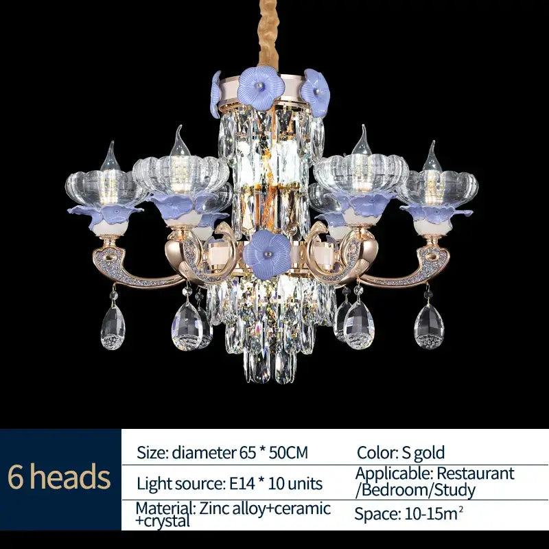 crystal candle chandelier gold & blue living room light