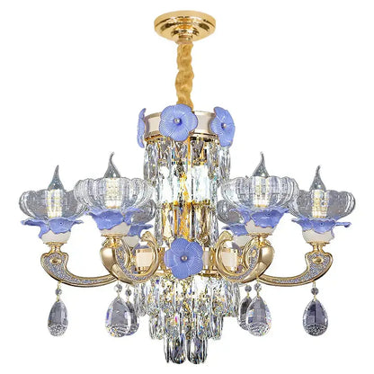 crystal candle chandelier gold & blue living room light