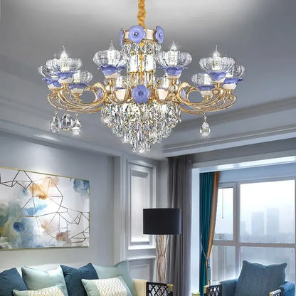 crystal candle chandelier gold & blue living room light