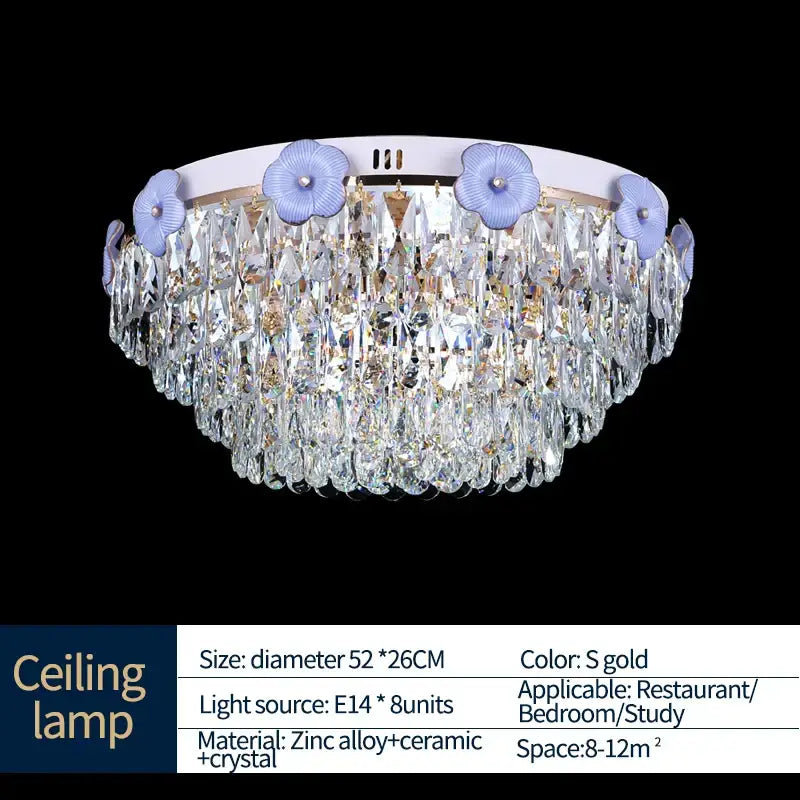 crystal candle chandelier gold & blue living room light