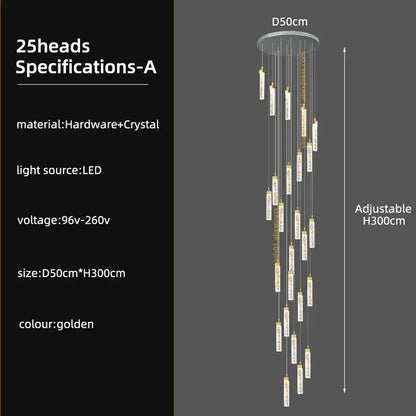 Modern gold crystal ceiling chandelier staircase light dining room