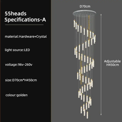 Modern gold crystal ceiling chandelier staircase light dining room
