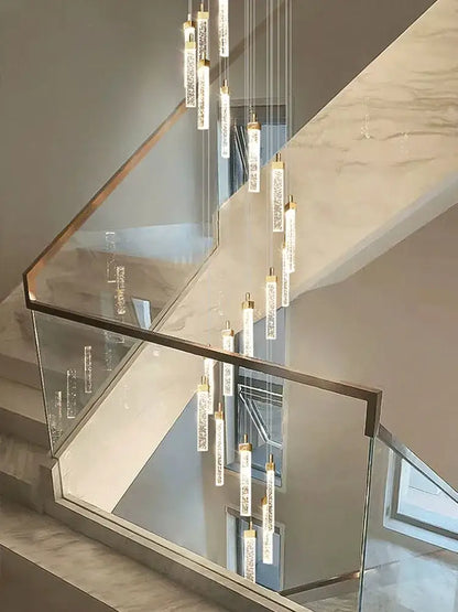 Modern gold crystal ceiling chandelier staircase light dining room