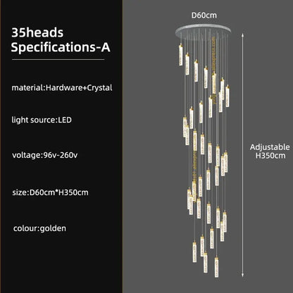 Modern gold crystal ceiling chandelier staircase light dining room
