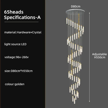 Modern gold crystal ceiling chandelier staircase light dining room